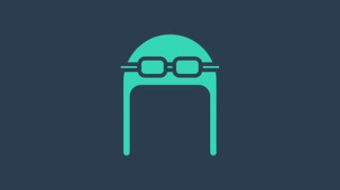 Mavi arka planda izole edilmiş gözlüklü turkuaz şapka. Pilot şapkası. 4K Video hareketli grafik canlandırması