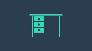 Turkuaz ofis masa simgesi mavi arkaplanda izole edildi. 4K Video hareketli grafik canlandırması