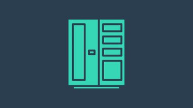 Turkuaz Gardırop simgesi mavi arkaplanda izole edildi. 4K Video hareketli grafik canlandırması