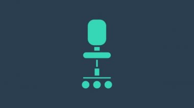 Turkuaz ofis koltuğu simgesi mavi arkaplanda izole edildi. 4K Video hareketli grafik canlandırması