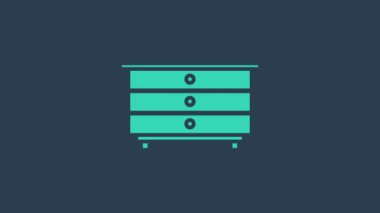 Mavi arkaplanda turkuaz çekmece simgesi izole edildi. 4K Video hareketli grafik canlandırması