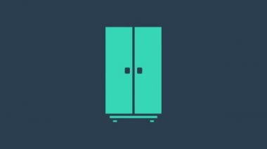 Turkuaz Gardırop simgesi mavi arkaplanda izole edildi. 4K Video hareketli grafik canlandırması