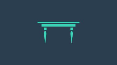 Turkuaz ahşap masa simgesi mavi arkaplanda izole edildi. 4K Video hareketli grafik canlandırması