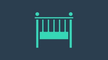 Turkuaz Bebek Beşiği ikonu mavi arka planda izole edildi. 4K Video hareketli grafik canlandırması