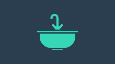 Mavi arka planda su musluğu ikonu olan turkuaz lavabo. 4K Video hareketli grafik canlandırması