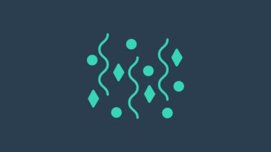 Mavi arka planda turkuaz şenlik konfeti ikonu izole edildi. 4K Video hareketli grafik canlandırması