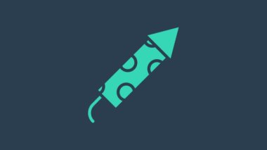 Turkuaz havai fişek ikonu mavi arka planda izole edildi. Eğlence partisi anlayışı. Patlayıcı havai fişek sembolü. 4K Video hareketli grafik canlandırması