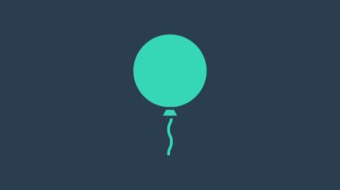 Mavi arka planda izole edilmiş kurdele ikonlu turkuaz balon. 4K Video hareketli grafik canlandırması