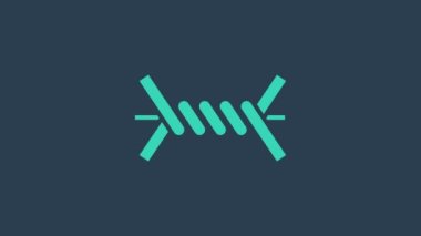 Turkuaz dikenli tel ikonu mavi arkaplanda izole edildi. 4K Video hareketli grafik canlandırması