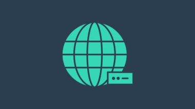 Turkuaz Global teknolojisi veya sosyal ağ simgesi mavi arka planda izole edildi. 4K Video hareketli grafik canlandırması