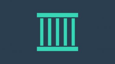 Turkuaz Cezaevi pencere simgesi mavi arkaplanda izole edildi. 4K Video hareketli grafik canlandırması