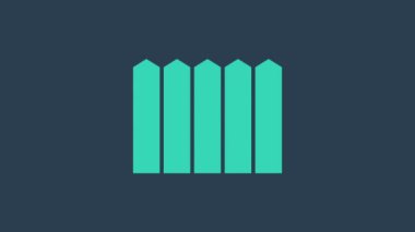 Turkuaz bahçe çiti ahşap ikonu mavi arka planda izole edilmiş. 4K Video hareketli grafik canlandırması