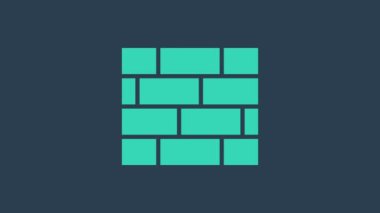 Turkuaz tuğla simgesi mavi arkaplanda izole edildi. 4K Video hareketli grafik canlandırması