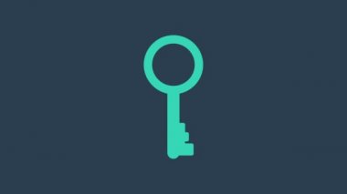 Turkuaz Eski anahtar simgesi mavi arkaplanda izole edildi. 4K Video hareketli grafik canlandırması