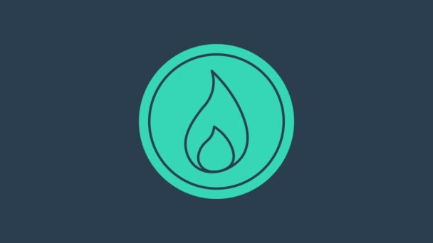 Icono de llama de fuego turquesa aislado sobre fondo azul. Animación gráfica de vídeo 4K — Vídeos de Stock