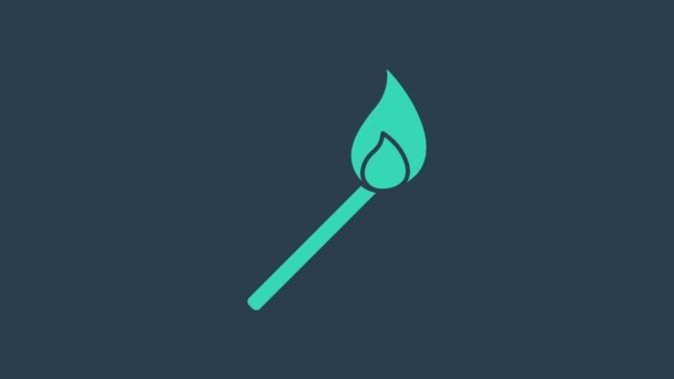 绿松石燃烧匹配与火灾图标隔离的蓝色背景。与火匹配。火柴的标志。4K视频运动图形动画 — 图库视频影像