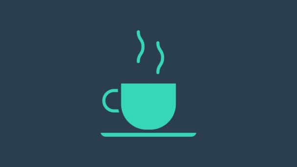Turquoise Coffee cup icon isolated on blue background. Tea cup. Hot drink  coffee. 4K Video motion graphic animation — Stock Video © vectorstockvadim  #440590380