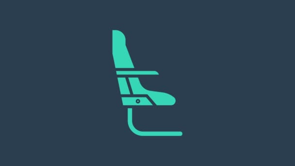 ターコイズ青色の背景に隔離された飛行機の座席アイコン。4Kビデオモーショングラフィックアニメーション — ストック動画