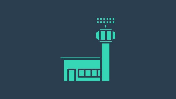 Turkusowe lotnisko kontroli ikona wieży izolowane na niebieskim tle. 4K Animacja graficzna ruchu wideo — Wideo stockowe