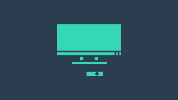 Ícone de TV inteligente turquesa isolado no fundo azul. Sinal de televisão. Animação gráfica em movimento de vídeo 4K — Vídeo de Stock