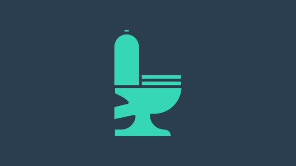 Türkises Symbol der Toilettenschüssel isoliert auf blauem Hintergrund. 4K Video Motion Grafik Animation — Stockvideo