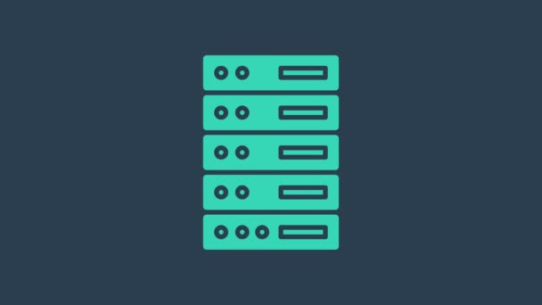 绿松石服务器,数据,网络托管图标隔离蓝色背景.4K视频运动图形动画 — 图库视频影像