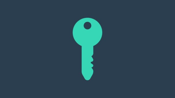 Icono de llave turquesa aislado sobre fondo azul. Animación gráfica de vídeo 4K — Vídeo de stock