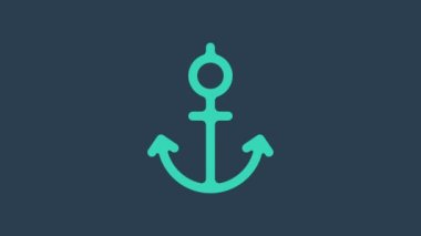 Turkuaz Anchor simgesi mavi arkaplanda izole edildi. 4K Video hareketli grafik canlandırması