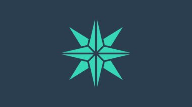 Turkuaz Rüzgar gül ikonu mavi arkaplanda izole edildi. Seyahat için pusula simgesi. Navigasyon tasarımı. 4K Video hareketli grafik canlandırması