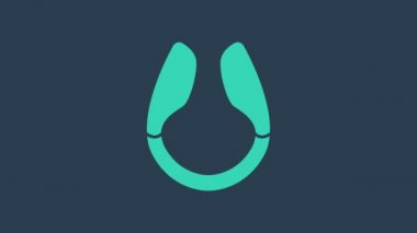 Turquoise Dildo vibrator for sex games icon isolated on blue background. Sex toy for adult. Vaginal exercise machines for intimate. 4K Video motion graphic animation