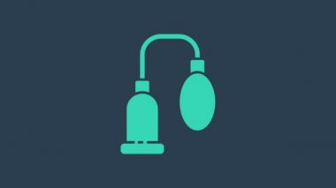 Turquoise Penis pump icon isolated on blue background. Penis enlarger. Sex toy for men. Vacuum pump with a blower to increase the penis. 4K Video motion graphic animation