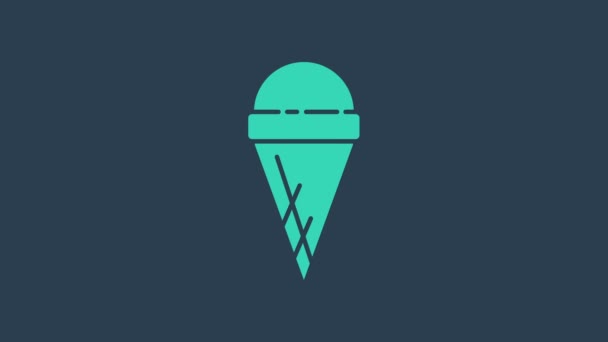 蓝色背景的松饼锥形图标中的绿松石冰淇淋.甜蜜的象征。4K视频运动图形动画 — 图库视频影像