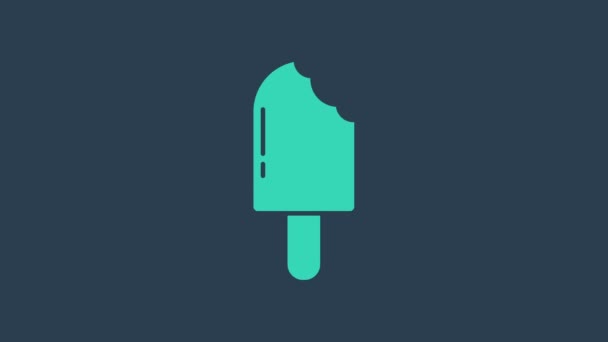 绿松石冰淇淋图标孤立在蓝色背景.甜蜜的象征。4K视频运动图形动画 — 图库视频影像