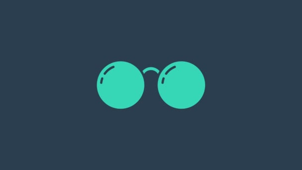 Turkusowe okulary ikona izolowane na niebieskim tle. Symbol szkieł do okularów. 4K Animacja graficzna ruchu wideo — Wideo stockowe