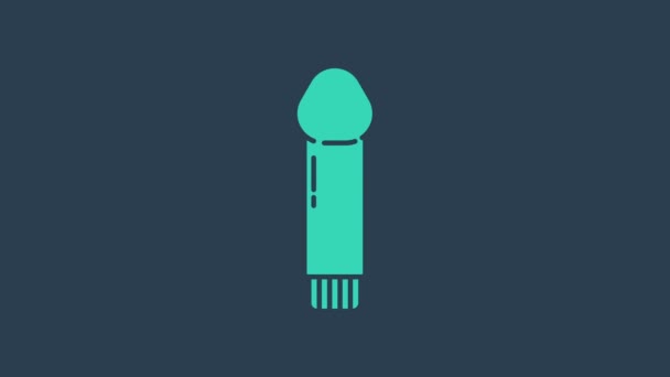 Бирюзовый вибратор дилдо для иконки секс-игр, выделенный на синем фоне. секс-игрушка для взрослых. вагинальные тренажеры для интимной жизни. Видеографическая анимация 4k — стоковое видео