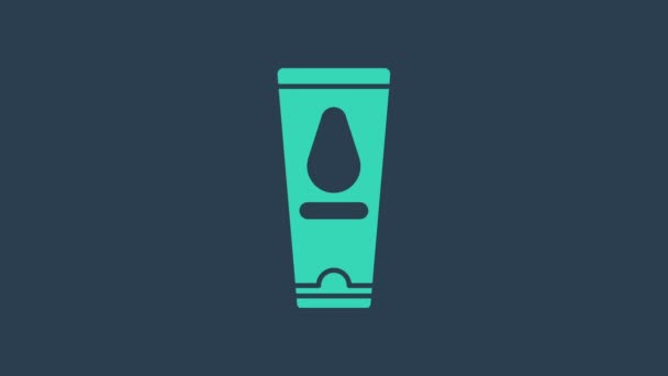 Tyrkysová osobní lubrikant ikona izolované na modrém pozadí. Mazací gel. Krém na erotické sexuální hry. Trubka s krabičkou. Grafická animace pohybu videa 4K — Stock video
