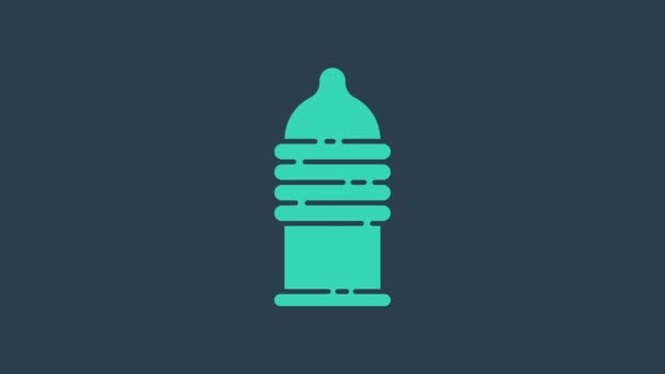 Préservatif Turquoise icône de sexe en toute sécurité isolé sur fond bleu. Symbole d'amour sûr. Méthode contraceptive pour les hommes. Animation graphique de mouvement vidéo 4K — Video
