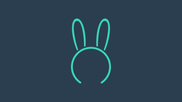 Бирюзовая маска с длинными иконками кролика на синем фоне. Фетиш-аксессуар. Секс-игрушка для взрослых. Видеографическая анимация 4K — стоковое видео
