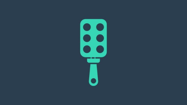 Turquoise Spanking ikona wiosła izolowane na niebieskim tle. Fetysz. Seks-zabawka dla dorosłych. 4K Animacja graficzna ruchu wideo — Wideo stockowe