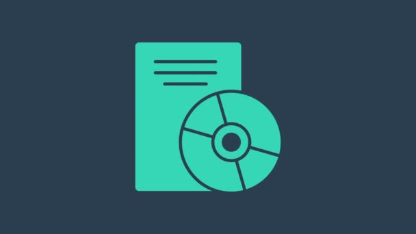 Tyrkysová ikona disku CD nebo DVD izolovaná na modrém pozadí. Značka kompaktního disku. Grafická animace pohybu videa 4K — Stock video