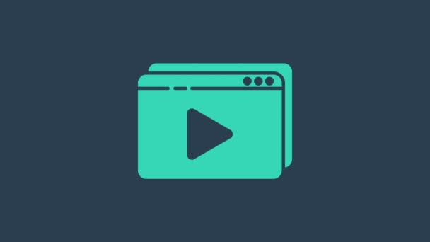 Turquoise en ligne jouer icône vidéo isolé sur fond bleu. Bande de film avec panneau de jeu. Animation graphique de mouvement vidéo 4K — Video