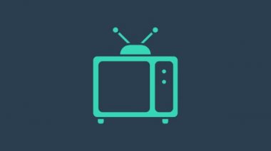 Turkuaz Retro TV simgesi mavi arkaplanda izole edildi. Televizyon tabelası. 4K Video hareketli grafik canlandırması