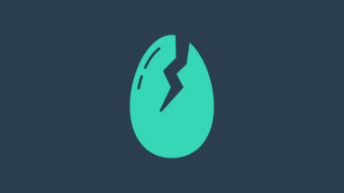 Turkuaz kırık yumurta ikonu mavi arka planda izole edildi. Mutlu Paskalyalar. 4K Video hareketli grafik canlandırması