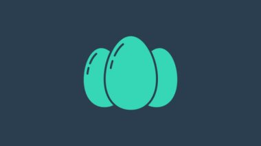 Mavi arka planda izole edilmiş turkuaz Paskalya yumurtası ikonu. Mutlu Paskalyalar. 4K Video hareketli grafik canlandırması