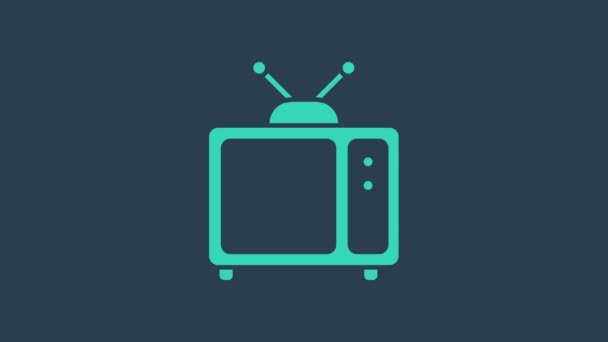 Иконка телевизора "Ретро бирюза" выделена на синем фоне. Телевизионный знак. Видеографическая анимация 4K — стоковое видео