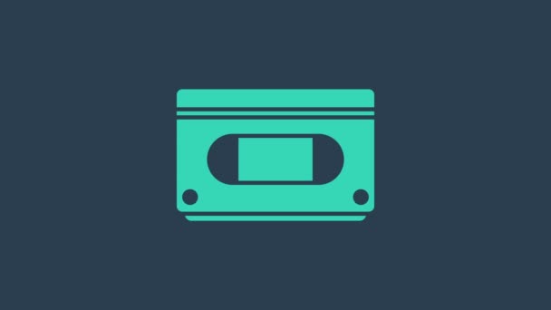 Turquoise VHS video cassette tape icon isolated on blue background. 4K Video motion graphic animation — Stock Video
