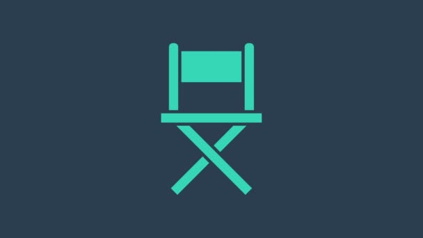 Turkos regissör film stol ikon isolerad på blå bakgrund. Filmindustrin. 4K Video motion grafisk animation — Stockvideo