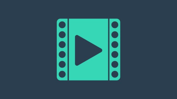 Turquoise Play Video εικονίδιο απομονωμένο σε μπλε φόντο. Πινακίδα ταινίας. 4K Γραφική κίνηση κίνησης βίντεο — Αρχείο Βίντεο