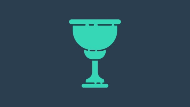 Бірюзова християнська чаша, ізольована на синьому фоні. Християнська ікона. З Великоднем. 4K Відеографічна анімація — стокове відео
