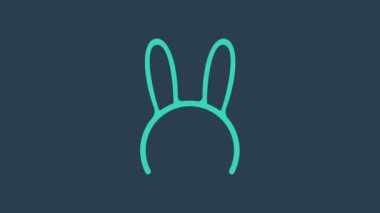 Mavi arka planda izole edilmiş uzun tavşan kulaklı turkuaz maske. 4K Video hareketli grafik canlandırması